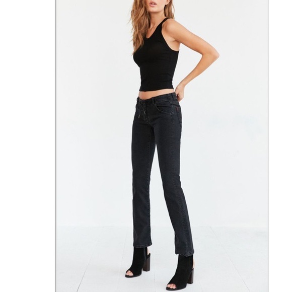 black lace up front jeans